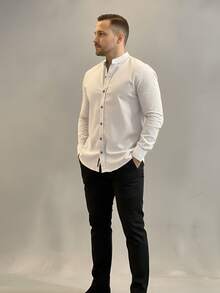 Men's Padre Collar Long Sleeve Shirt - 灰色 - 查看 5