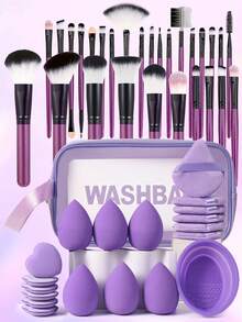 48PCS Makeup Tools Set Including:28PCS Makeup Brush Set+1pc Multi-Functional Zipper Toiletry And Cosmetic Bag Waterproof+6PCS Makeup Sponges+6PCS Triangle Powder Puffs+6 PCS Mini Air Cushion Powder Puffs+1pc Makeup Brush Cleaning Tools,All-In-One & Beginner-Friendly | Travel-Ready & Gift-Ready | Perfect For Newbies/Her - Multicolor - View 13