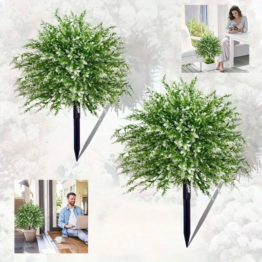 2pcs Artificial White Faux Lavender Bush With Stand, UV-Resistant Fake Lavender Shrub For Indoor Outdoor Home Garden Wedding Hotel Decor, Summer & Autumn - A - 查看 1