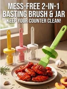 Mess-Free 2-In-1 Basting Brush And Jar Set, Silicone Oil Dispenser With Lid For Baking & BBQ, Heat Resistant Macaron Color Kitchen Gadgets For Pancakes And Pastries (Cooking Lovers), (Healthy Eaters), (Exquisite Moms), (Baking Beginners) (Home Baking),(Outdoor BBQ),(Air Fryer Accessories) - Multicolor - View 4