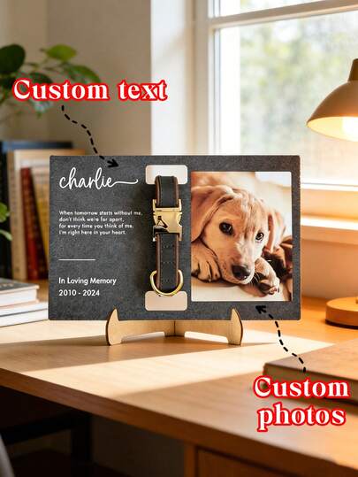 Personalized Custom Pet Memorial Photo Frame With Collar Display​ – Elegant Wooden Stand, Customizable Pet Name (/Shadow/Luna/Charlie), Lifespan (2010-2024/2019-2025), And Heartfelt Poem. Includes Collar Compartment And Photo Slot. Ideal Sympathy Gift For Grieving Pet Owners, Families, Animal Lovers. Perfect For Living Rooms, Bedrooms, Desks, Mantels. Preserve Cherished Memories And Bring Comfort.