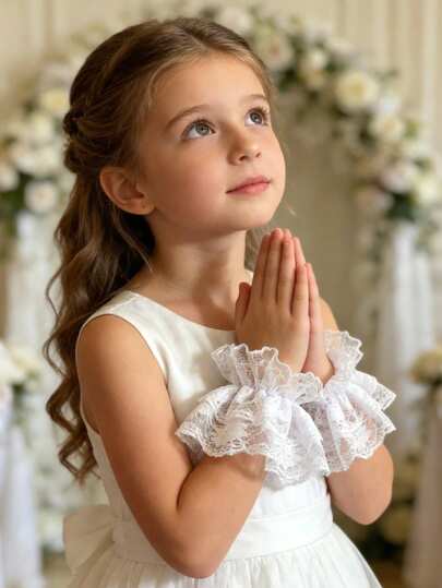 1 Pair Children's Lace Ruffle Wrist Cuffs, Vintage Lolita Style Costume Accessory Suitable For Birthday Party, Cosplay And Flower Girl Wedding