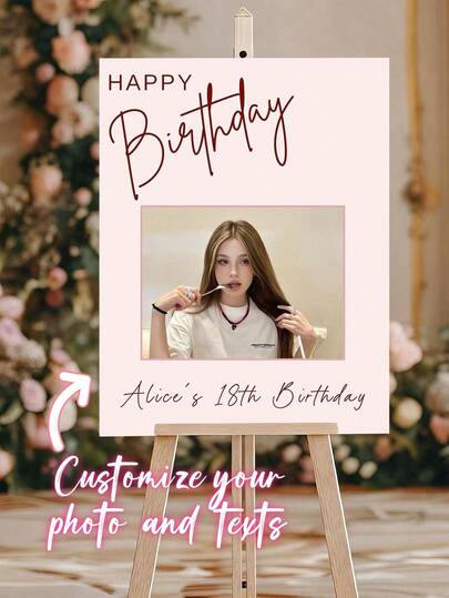 لافتة ترحيب عيد ميلاد وردية بسيطة مخصصة | إمكانية إضافة صورة، أي نص، تصميم، أحجام متعددة، مصنوعة من مادة PVC، مناسبة للحفلات الخارجية والفعاليات الداخلية