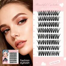 90Pcs D Curl Individual Eyelashes, Natural Fluffy And Volume Segmented Eyelashes Eye Lashes False Lashes Daily Makeup Extensionlash Clusters,Eyelash Clusters,Individual Eyelashes,Lashes,Lashes - màu đen - Xem 3