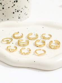 10pcs Creative Letter, Heart, Leaf Open Toe Rings Set, Multi-Element Heart Vine Stackable Foot Rings For Women - Gold - View 3