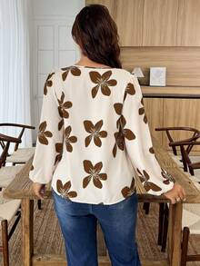 都市休闲系带印花长袖衬衫，简约风格，适合情人节、婚礼季、新年、婚礼及活动、外出、度假、春假等各种场合，女士必备。 - 彩色 - 查看 6