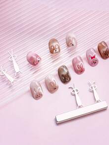 Nail Art Magnet, Cute Rabbit Shaped Cat Eye Magnet With Foldable Ears (Rabbit/Cat/Bear Pattern), DIY Gel Nail Polish Square Magnet, Nail Art Tool, Nail Art Supplies, Suitable For Press-On Nails, Back To School, Wedding, Vacation, Summer Nail Art - Multicolor - View 10