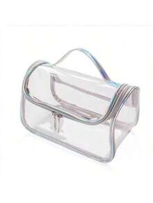 Large Capacity Waterproof Makeup Bag With Zipper & Handle - Clear, PVC Travel Toiletry Organizer, Mini Pouch Travel Small Makeup Case Accessories Make Up Holder Brush Bag Make Up Container Cosmetic Bag Travel Essentials Ladies Accessories Travelling Stuff Makeup Bags Makeup Pouch Make Up Pouch - 彩色 - 查看 2
