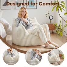 Giant Bean Bag Chairs For Adults,Lazy Bean Bag Sofa Chairs With Armrests Lounger Couch For Bedroom Living Room Reading - 白色 - 查看 3