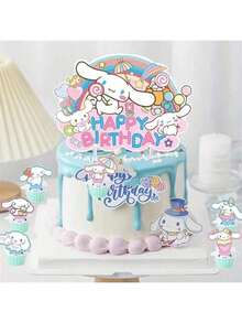 SANRIO （已授权）363件套翡翠肉桂蛋糕装饰套装，库洛米生日派对用品，卡通蛋糕和纸杯蛋糕装饰配件，不可食用，派对礼品，无需电源，适合季节性装饰、圣诞节、生日、节日派对 - 彩色 - 查看 6