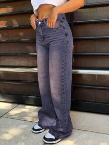 Women's Casual Washed Loose Straight Leg Jeans - Purple - View 5
