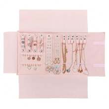 UnionPlus Velvet Travel Jewelry Case Roll Bag For Necklaces Brackets, Great Jewelry Organizer For Travel, Multi Jewelry Organizer, Pink - 粉紅色多色 - 查看 1
