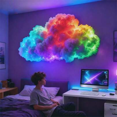 1PC 2M/4M DIY Thundercloud LED Night Light, Led Wall Lamp, Cloud LED Light Strip, LED Cloud Light With Music Rhythm, Cloud LED Light String, USB-Powered Wall-Mounted Giant Cloud Lamp, Lamps Living Room, Vibrant Mood Night Light, Decorative Lighting, Bedroom LED Light, Ideal Festive Decor For Offices, Bedrooms, Hotels, Parties, And Restaurants
