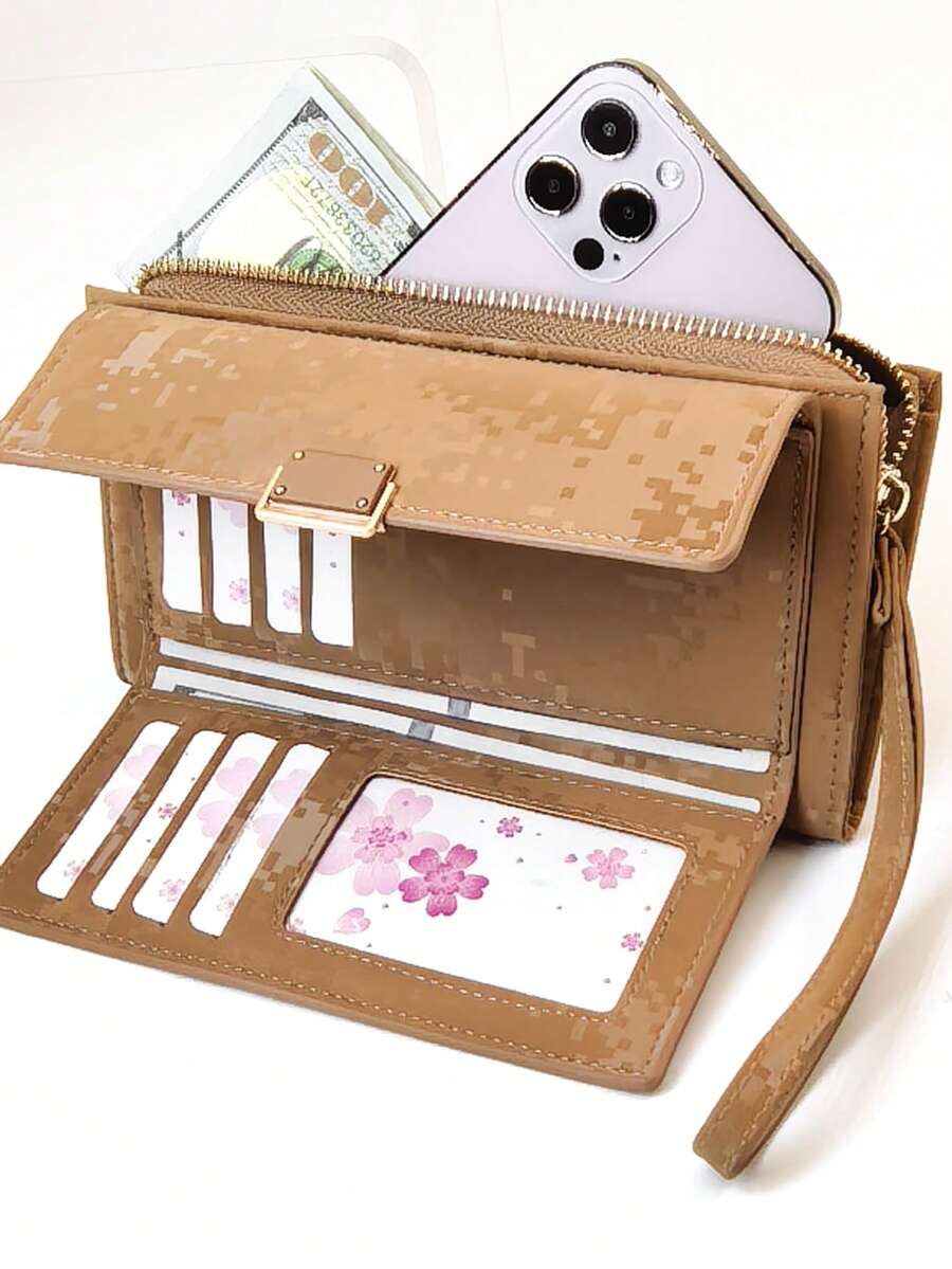 MINGYOU Soft Litchi Grain Handbag & Multifunctional Wallet For Women Money Wallet Purse Wallet Long Wallet Wristlet Wallet - Brown - View 1