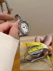 1pc Vintage Luxury Gold/Silver Color Petite Women Bracelet Watch, Fashionable Minimalist Elegant Quartz Watch, Suitable For Daily Wear, Birthday Gift - 銀色 - 查看 5
