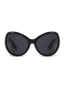 1pc Oversized Oval Shaped Fashion Glasses, Retro Y2K Versatile Casual Glasses, Suitable For Daily Wear, Street Photography, Travel, Autumn/Winter Matching, Unisex - 黑色 - 查看 7