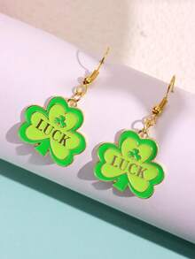 1 Pair St. Patrick's Day Irish Lucky Clover LUCK Earrings, Women Pendant Earrings Suitable For Holiday Party Wear - Multicolor - View 3