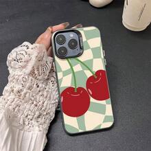 1 pieza funda de teléfono de moda, diseño de cerezas rojas sobre fondo de cuadrícula verde y blanco, compatible con Apple  11 Pro Max, 12 Pro Max, 13 Pro Max, 14 Pro Max, 15 Pro Max, 16 Plus, 16 Pro Max,  Galaxy S21, S22, S23, S24 Ultra, Redmi Note 13, 14,  Pura 70, OPPO Reno 11, Honor X9,  Pixel 7. Material resistente a golpes, agua y arañazos, ideal para el Día de San Valentín. - Negro - Ver 2