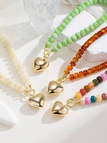 1件时尚亚克力串珠项链，男女皆宜的波西米亚风海滩度假心形吊坠粗项链，适合作为礼物、度假、婚礼服饰 - 金色 - 查看 3