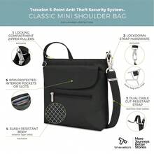 Travelon Anti-Theft Classic Mini Shoulder Bag - màu đen - Xem 4
