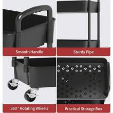 3Tier Rolling Cart Storage Trolley Kitchen Bathroom Laundry Organiser Rack Black - Black - View 7