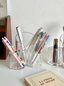 Minimalist Transparent Acrylic Makeup Brush Holder, Desktop Stationery Pen Cup, Cosmetic Lipstick Storage Box - Multicolor - View 7