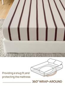 1件100%纯棉床笠，条纹水洗棉，天然质感，柔软舒适，适用于30厘米厚床垫，男女通用宿舍床上用品，学校宿舍装饰，简约卧室装饰 - 彩色 - 查看 5