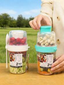 1pc 800ml Portable Salad Cup, Breakfast Cup (With Lid And Spoon), Double-Layer Oatmeal Cup, Water Bottle, Suitable For Office, Home, Outdoor, Picnic, Camping, Work, School, Holiday Gatherings, And Makes A Great Gift For Women, Men And Family - Multicolor - View 8