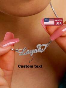Custom Shiny Frosted Name Necklace Women Girl Charm Personalized Stainless Steel Half Wrap Love Letter Necklace Couple Pendant Family Jewelry Birthday Holiday Gift Christmas Gift For Her Silver Stylish For Teenagers, Junior High School Students, Middle School Students, High School Senior High School Students, College Students, University Students, Freshman, Sophomore, Underclassmen,Chic Autumn - 彩色 - 查看 1