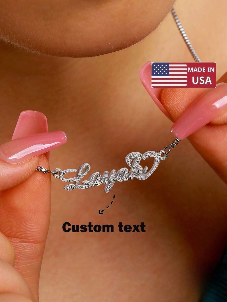Custom Shiny Frosted Name Necklace Women Girl Charm Personalized Stainless Steel Half Wrap Love Letter Necklace Couple Pendant Family Jewelry Birthday Holiday Gift Christmas Gift For Her Silver Stylish For Teenagers, Junior High School Students, Middle School Students, High School Senior High School Students, College Students, University Students, Freshman, Sophomore, Underclassmen,Chic Autumn - 彩色 - 查看 1