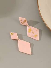 1 Pair Handmade Modern Geometric Rose Gold Foil Diamond Pendant Earrings, Suitable For Party, Travel And Daily Wear - Pink - View 3