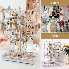 Rotating Earring Organizer Display Stands, Jewelry Organizer Display For Earring, Necklaces, Rings, Bracelets, Large Capacity Earring Storage Display For Store, Showcase, Tradeshow And Home (White) - RotatingWhite - View 4