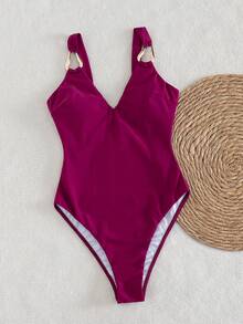 女士夏季新款连体泳衣比基尼，性感比基尼套装，纯色性感派对音乐节泳装，女士沙滩装，女士度假装，女士沙滩服饰，女士沙滩比基尼，夏季女士比基尼，优雅女士沙滩泳装，Y2K女士沙滩泳装，度假装，女士连体泳衣，女士泳装，优雅女士沙滩泳装，女士泳装，沙滩装，女士沙滩泳装，女士度假泳装 - 酒紅色 - 查看 6