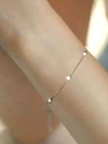 1件S925纯银简约个性化三钻小圆盘手链，女士ins风清新优雅百搭精致珠宝礼品 - 圓形 - 查看 6