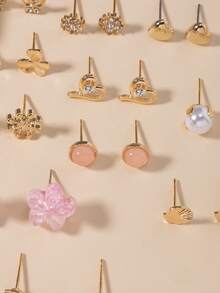 60件/套 时尚金属蝴蝶、爱心、水钻、月亮、花朵耳钉套装，节日礼物，日常佩戴，女士 - 彩色 - 查看 5