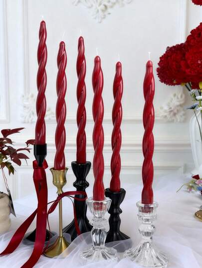 Ins-Style 10inch Burgundy Spiral Long-Rod Aromatherapy Candle, Pointed Long-Rod Candle, Made Of Soybean Wax And Beeswax, Contains Rose Fragrance And Burns For A Long Time. Suitable For Advanced Home Decoration, Ideal Gift For Girlfriend On Valentine's Day, Candle Decoration Center, Ramadan Decoration In The Middle East, Eid Al-Fitr Gift, Luxury Decoration Of Hotel Banquet Hall, Female Gift And Winter Gift.