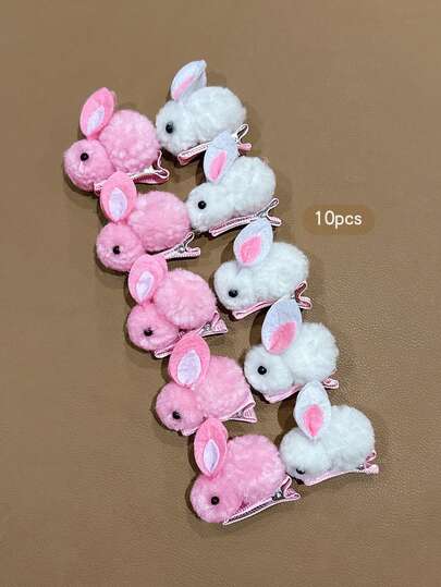 10个可爱3D兔子发夹，甜美时尚发饰，适合日常使用