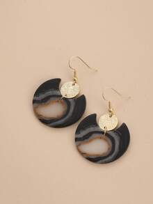 一对手工制作的软粘土仿黑石新月形独特设计耳环，适合度假、派对和日常佩戴。 - 黑色 - 查看 1
