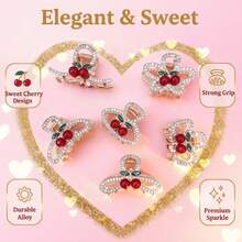 1个女士甜美幸运3D水晶樱桃发爪 - 防滑结实，优雅，适合日常/约会/派对/婚礼 - 彩色 - 查看 9