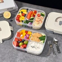 Caja de almuerzo rectangular de plástico portátil con asa, caja bento calentable en microondas, recipiente sellado a prueba de fugas para ensalada de frutas, recipiente de almuerzo con compartimentos de gran capacidad reutilizable, adecuado para que estudiantes y adultos lo usen en la escuela, la oficina, campamentos al aire libre, picnics, viajes, vuelta al colegio - Multicolor - Ver 4