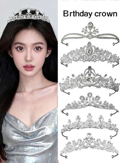 1pc Korean Elegant Luxury Zirconia Crown Bridal Headpiece, Alloy Rhinestone High-End Crown Hair Accessory, Suitable For Wedding Or Party