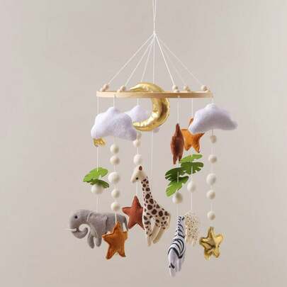 手工制作的婴儿绵羊和星月床铃，婴儿移动床，可爱的动物造型玩具，具有教育意义，可提高手眼协调能力，预防近视，婴儿房装饰，混合颜色，新生儿摇铃玩具，亲子互动、生日、圣诞节的最佳礼物
