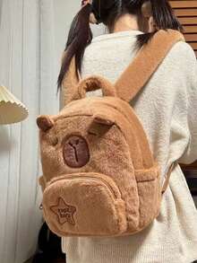 1pc Cute Cartoon Capybara Plush Pen Holder With Mini Capybara Doll, Student Desk Organizer Pencil Case - Back To School, Birthday Gift, Stationery - Multicolor - View 3