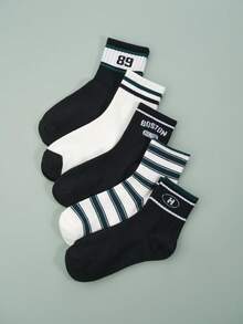 1双/5双装 男士纯棉字母条纹图案休闲运动短袜 - 彩色 - 查看 31