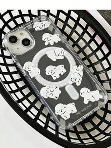 1个透明磁吸手机壳，白色小狗图案 + 磁吸PU皮革卡套，防震手机保护套，兼容 11/12/13/14/15/16/17/Pro Max - 無色 - 查看 2