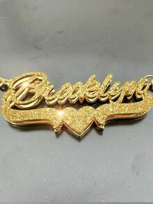 1pc Personalized Custom Text Necklace, Double-Layer+Pressed Sand, Love Necklace, 18k Gold Stainless Steel Custom Jewelry Necklace, 45+5cm, As A Daily Dressing Gift For Valentine's Day, Ramadan. - Frosted Gold - View 5