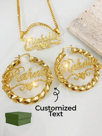 1set Love Style Matte Shining Set, 3/5cm Earrings+Necklace Set, Matte Bling, Minimalist Style, Love Cloud Style, Comes With Gift Box, As A Valentine's Day Gift.