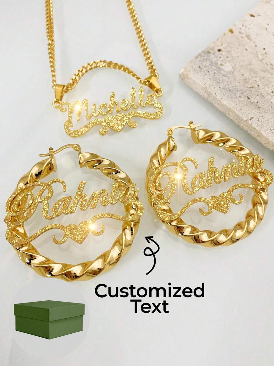 1set Love Style Matte Shining Set, 3/5cm Earrings+Necklace Set, Matte Bling, Minimalist Style, Love Cloud Style, Comes With Gift Box, As A Valentine's Day Gift. - Matte Finish - 1 - View 1