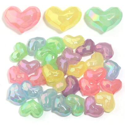 5颗/包 亚克力涂层刻面心形珠子 34毫米，珠宝制作珠子，可用于制作发圈、手机链、DIY可爱饰品
