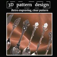 Exquisito juego de tenedores de cucharas retro, cubiertos nostálgicos tallados de estilo real para frutas, café, pasteles, postres, bocadillos dulces, etc. 6 piezas/juego(Bronce rojo),41150692 - Mostaza Amarilla - Ver 5